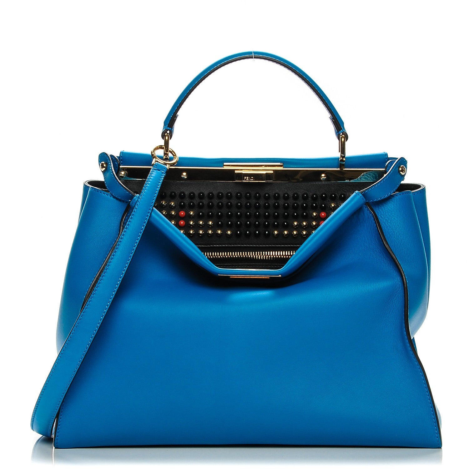 Fendi Vitello Seta Studded Monster Eyes Large Peekaboo Iconic Satchel Blue Royal Black Multicolor 1 of 8