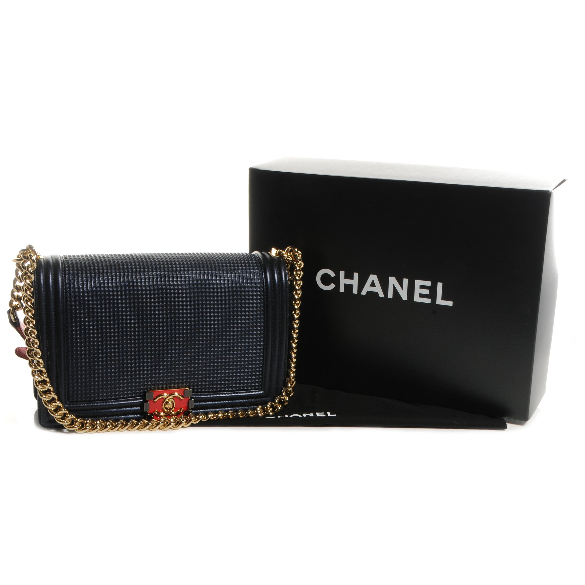 Chanel Lambskin Cube Embossed Large Boy Flap Navy Blue 3 of 11