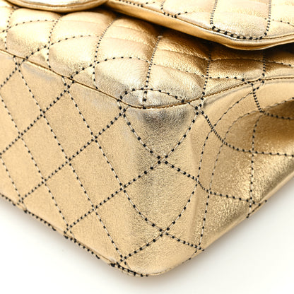 Chanel Metallic Washed Lambskin Quilted Jumbo Double Flap Dark Gold 10 of 11