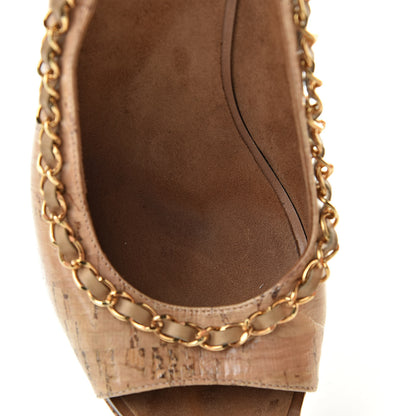 Chanel Cork Chain CC Wedge Sandals 36.5 Beige Clair 10 of 11