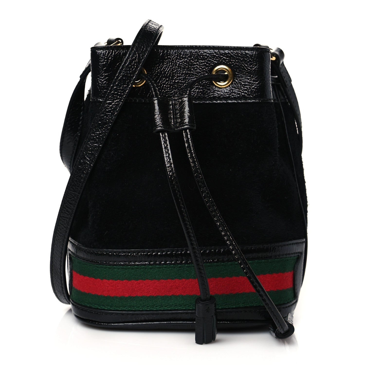 Gucci Suede Patent Web Mini Ophidia Bucket Bag Black 1 of 10