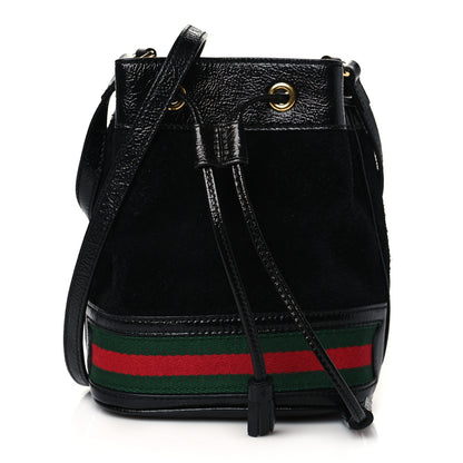 Gucci Suede Patent Web Mini Ophidia Bucket Bag Black 1 of 10