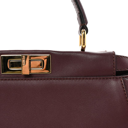 Fendi Vitello Seta Waves Bi-Color Medium Peekaboo Iconic Satchel Bordeaux Latte 7 of 9