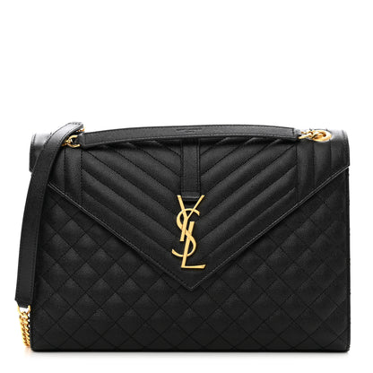 Saint Laurent Grain De Poudre Textured Mixed Matelasse Large Triquilt Monogram Satchel Black 1 of 11