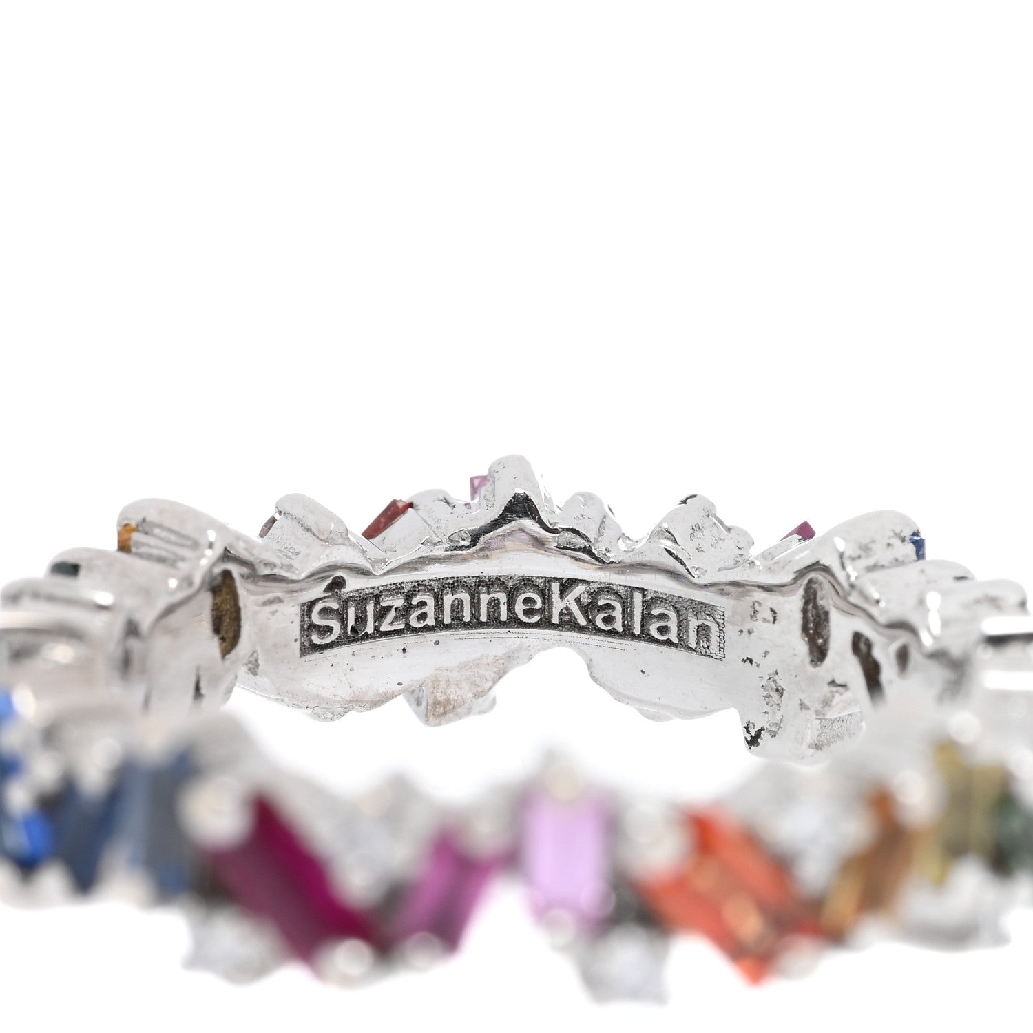 Suzanne Kalan 18K White Gold Diamond Sapphire Frenzy Rainbow Eternity Band Ring 54 7 4 of 4