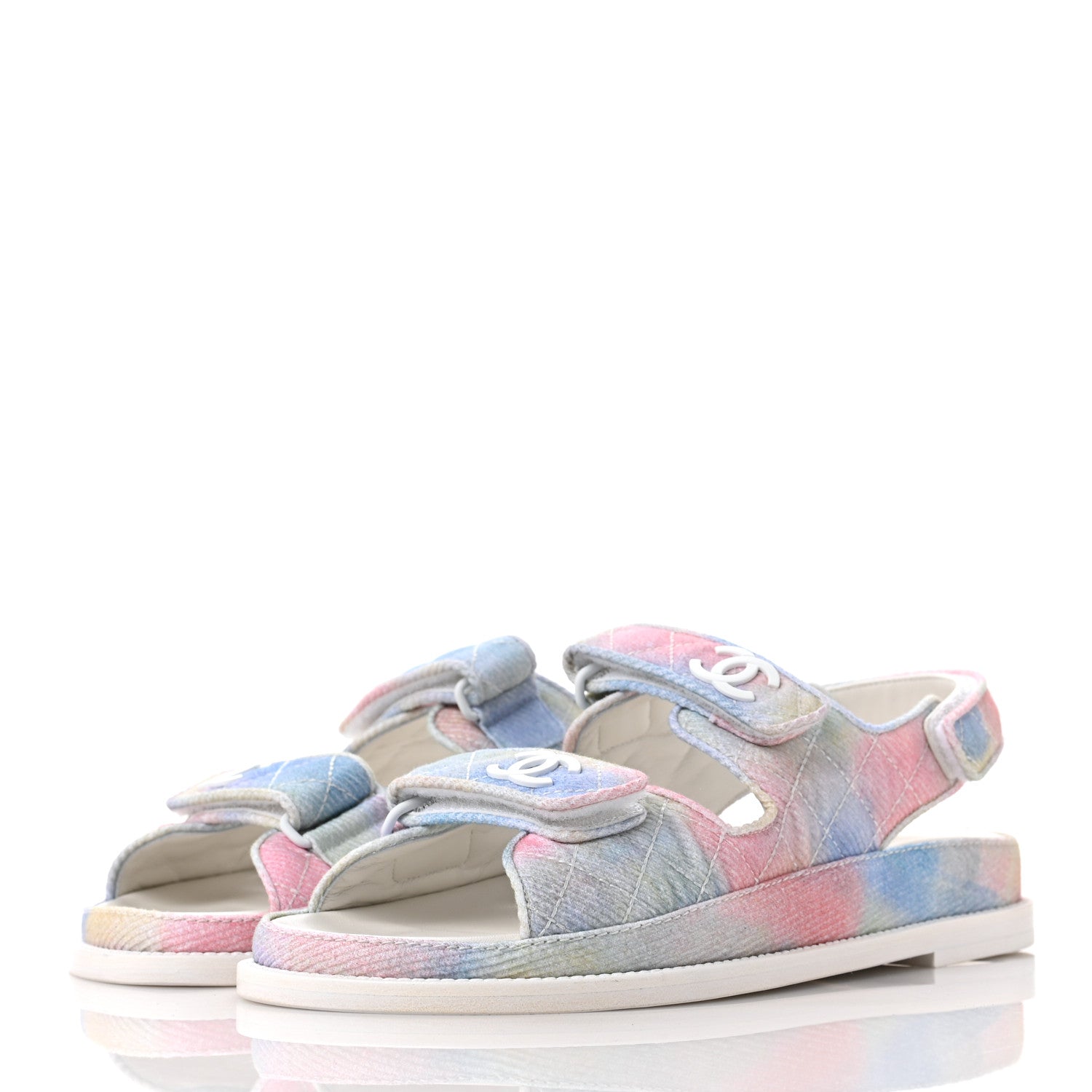 Chanel Printed Fabric Quilted Dad Sandals 39 Green Pink Blue 3 of 9