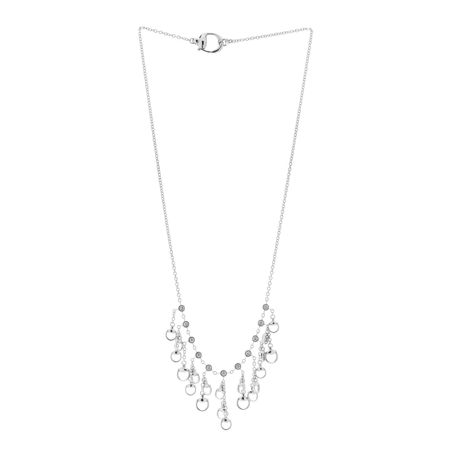 Gucci 18K White Gold Diamond Horsebit Fringe Necklace 3 of 6