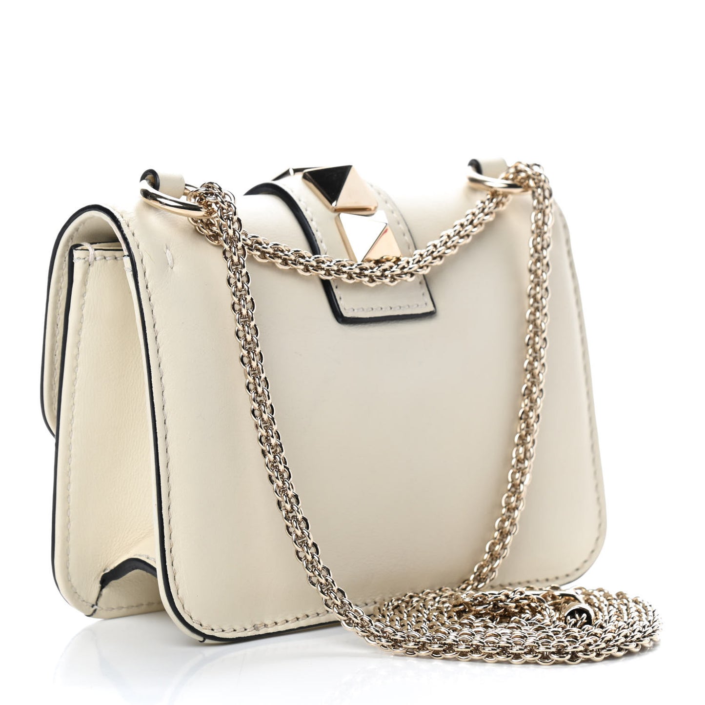 Vitello Mini Glam Lock Rockstud Flap White