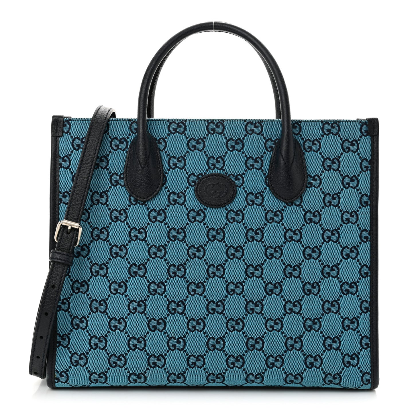 Monogram Multicolor Textured Dollar Calfskin Small Retro Interlocking G Tote Bag Light Blue
