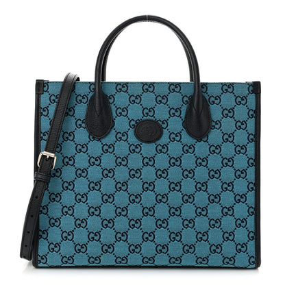 Gucci Monogram Multicolor Textured Dollar Calfskin Small Retro Interlocking G Tote Bag Light Blue 1 of 13