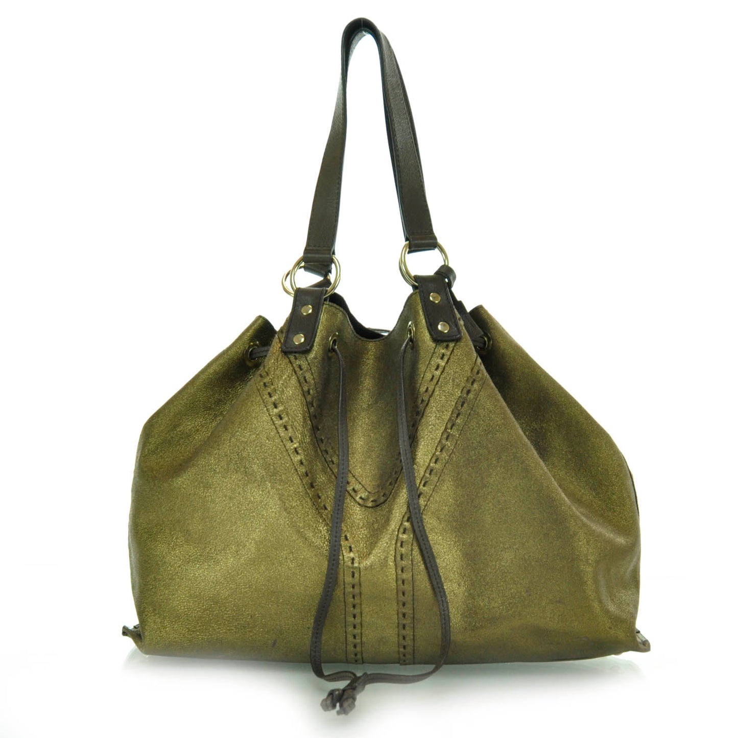 Leather Reversible Double Sac Y Tote Gold Brown
