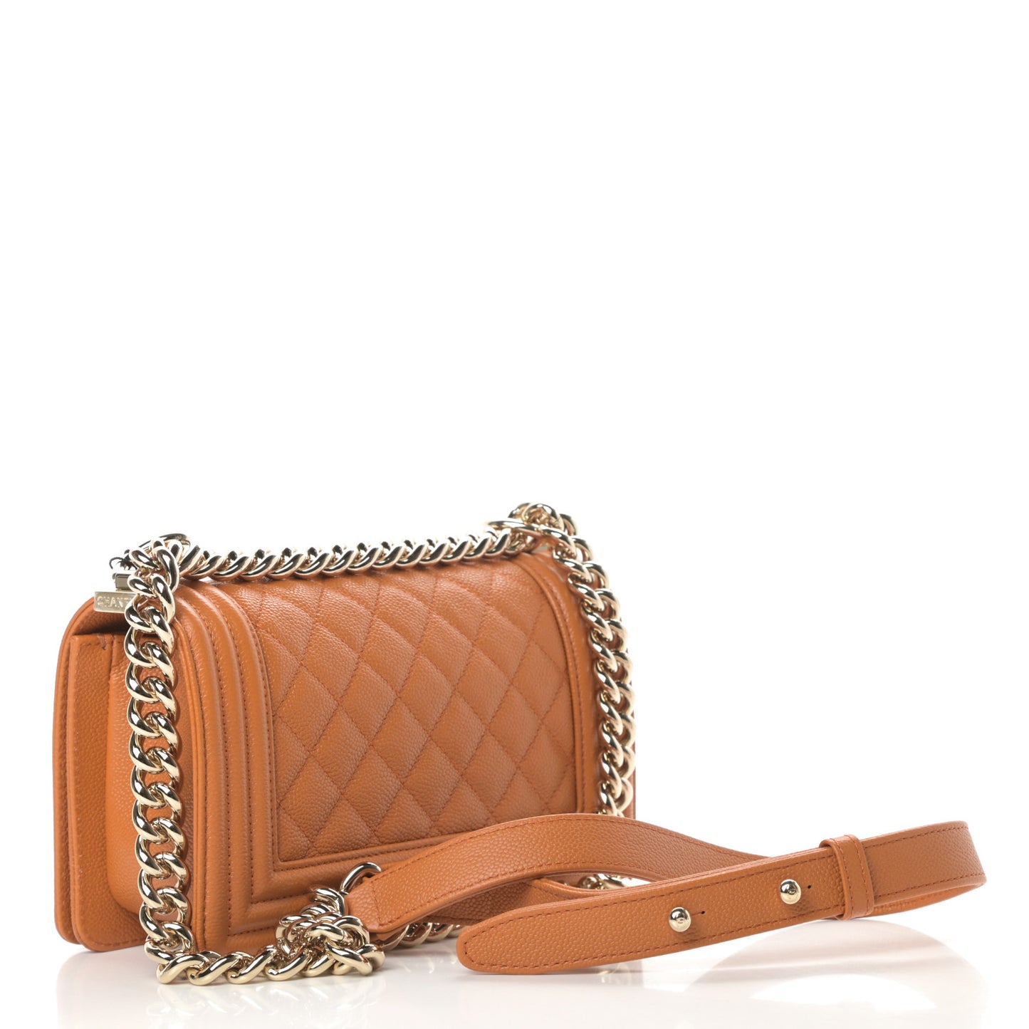 Caviar Quilted Small Boy Flap Light Brown