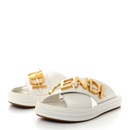 Fendi Vitello Womens Fendigraphy Slide Sandals 36.5 White Ice 3 of 9