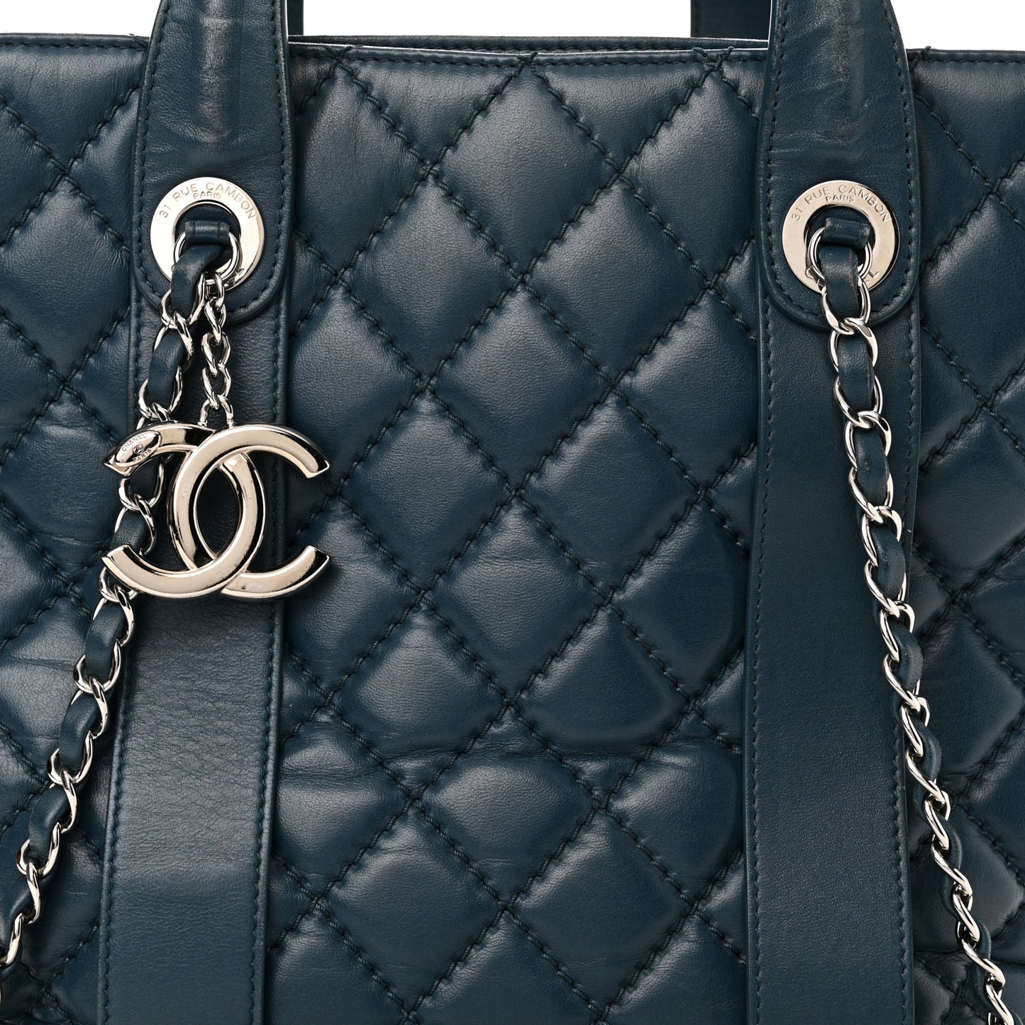 Lambskin Quilted Easy Carry Shopping Tote Blue