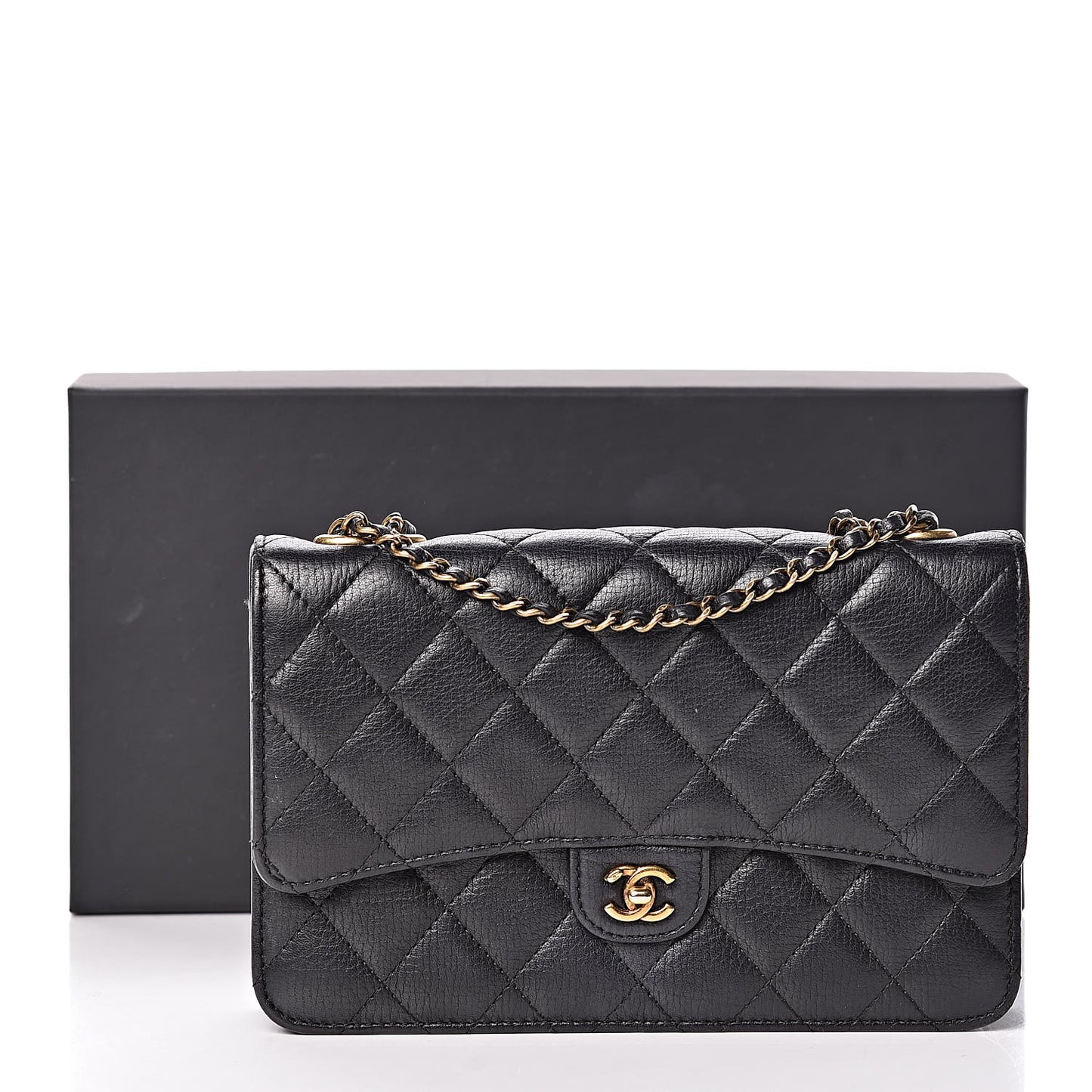 Calfskin Quilted CC Eyelet Wallet On Chain WOC Black