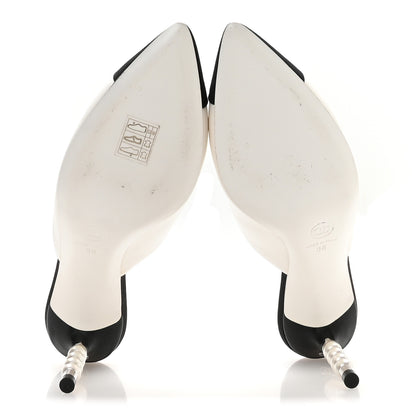 Chanel Lambskin Grosgrain Cap Toe Pearl Mule 38 Beige Black 6 of 8