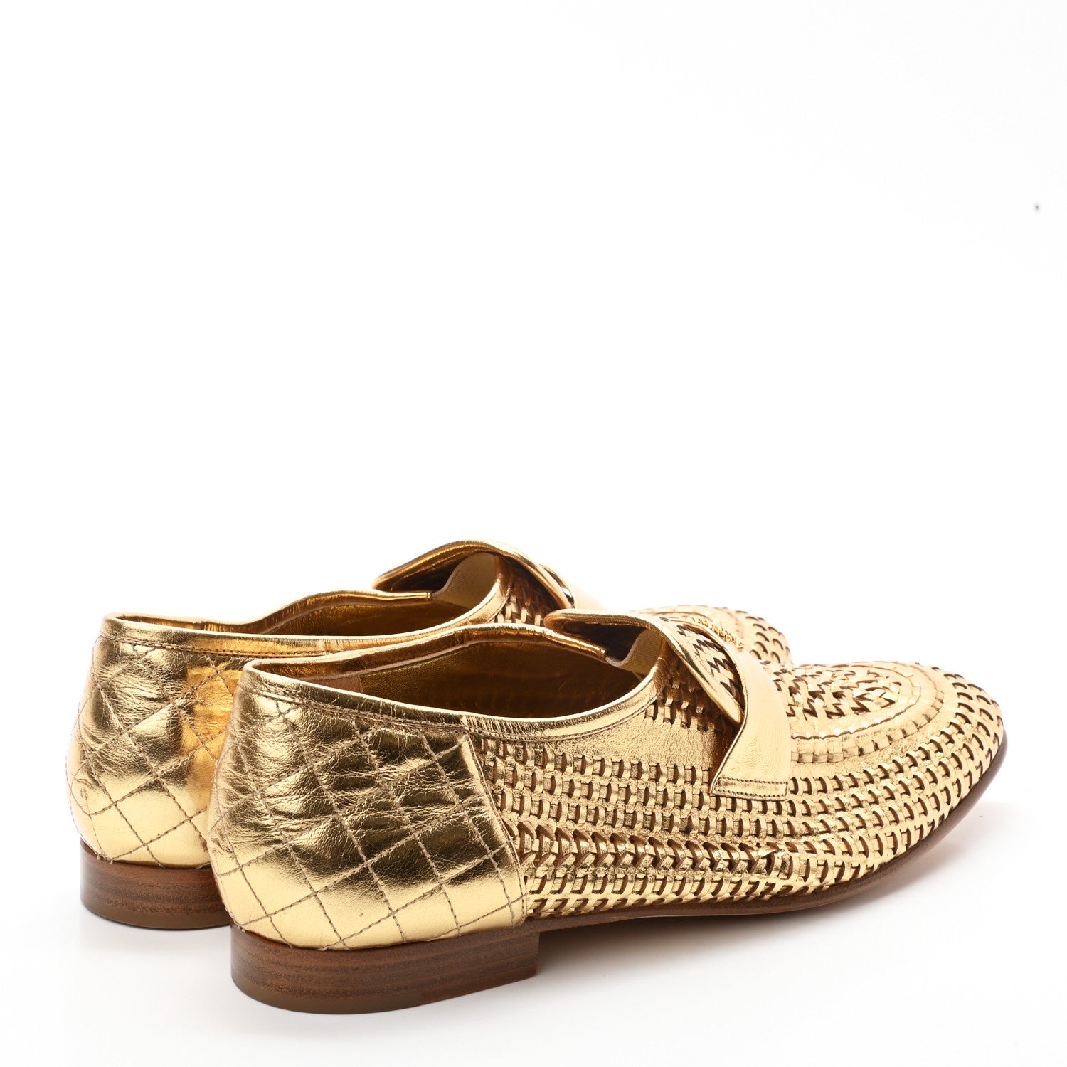 Chanel Braided Kangaroo Mocassin Loafers 40.5 Light Gold 4 of 8