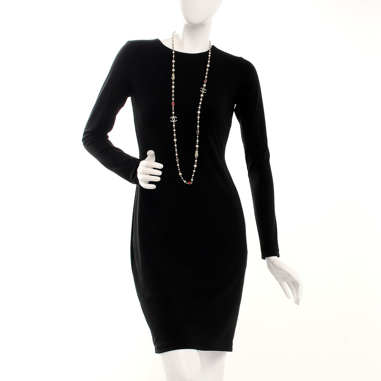 Pearl Bead CC Long Necklace Gold Red Pink