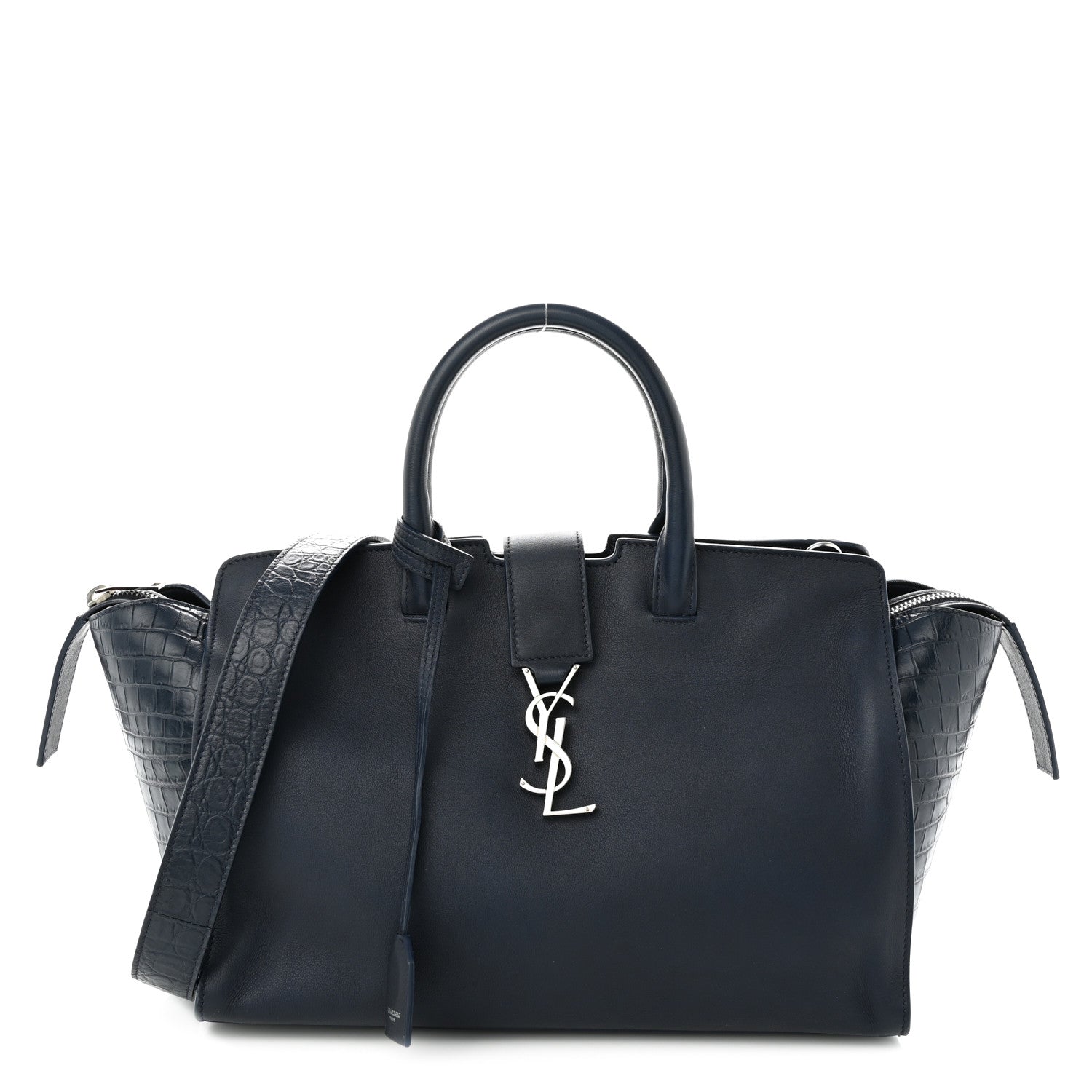 Saint Laurent Calfskin Croc Embossed Small Monogram Downtown Cabas Blue 1 of 13