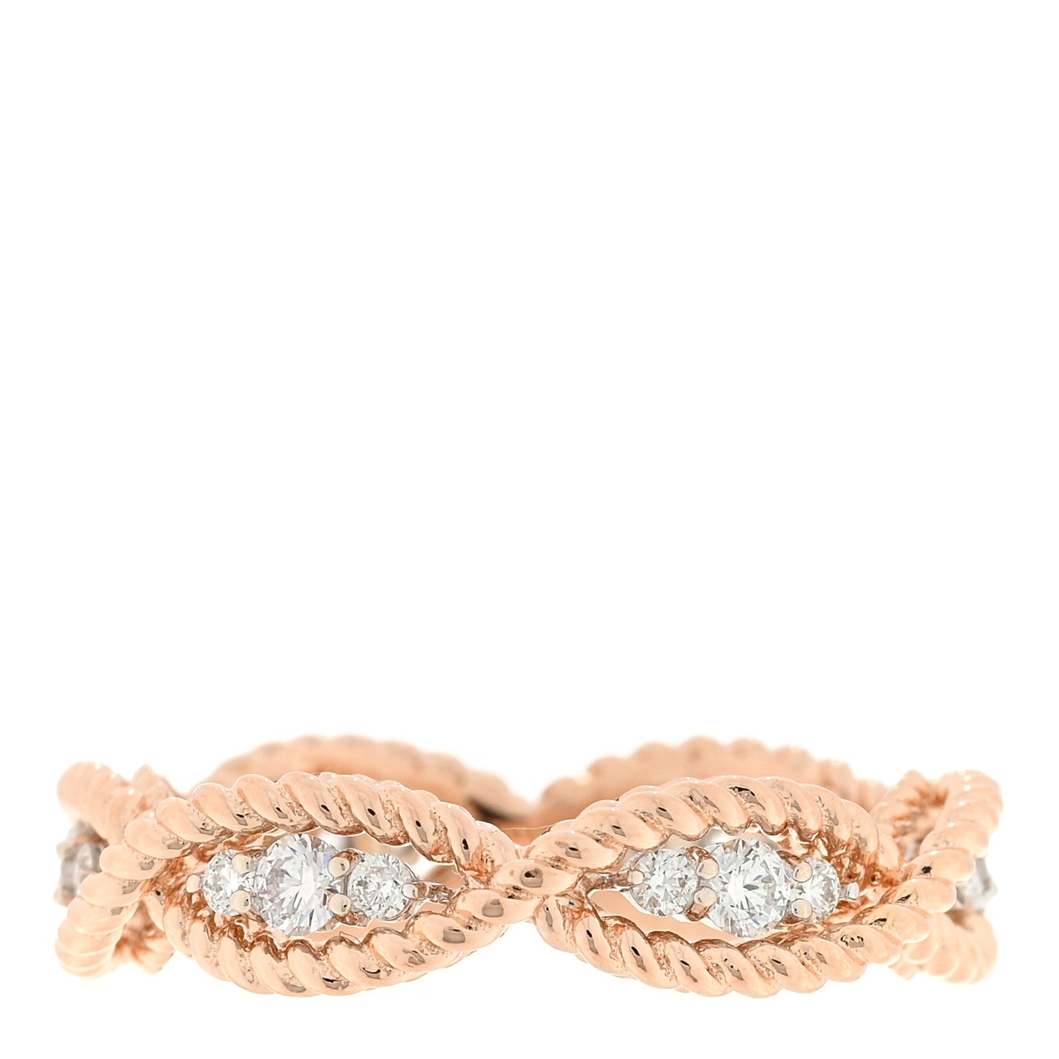Roberto Coin 18K Rose Gold Diamond New Barocco One Row Braided Ring 54 7 3 of 4
