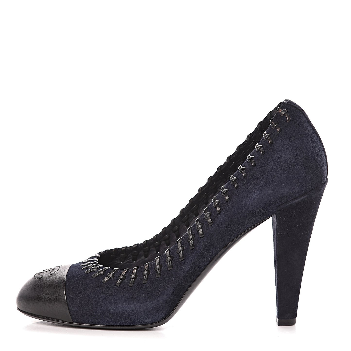 Suede Lambskin Cap Toe Pumps 39 Navy Black