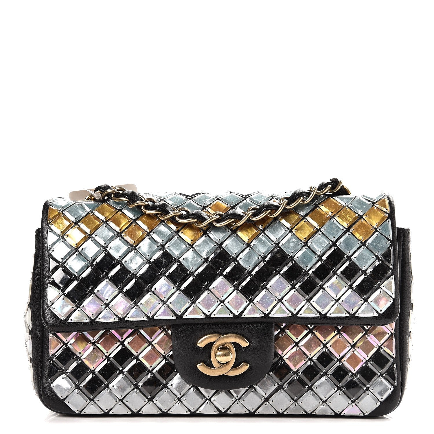 Chanel Lambskin Mosaic Small Flap Black Gold Light Blue 1 of 8