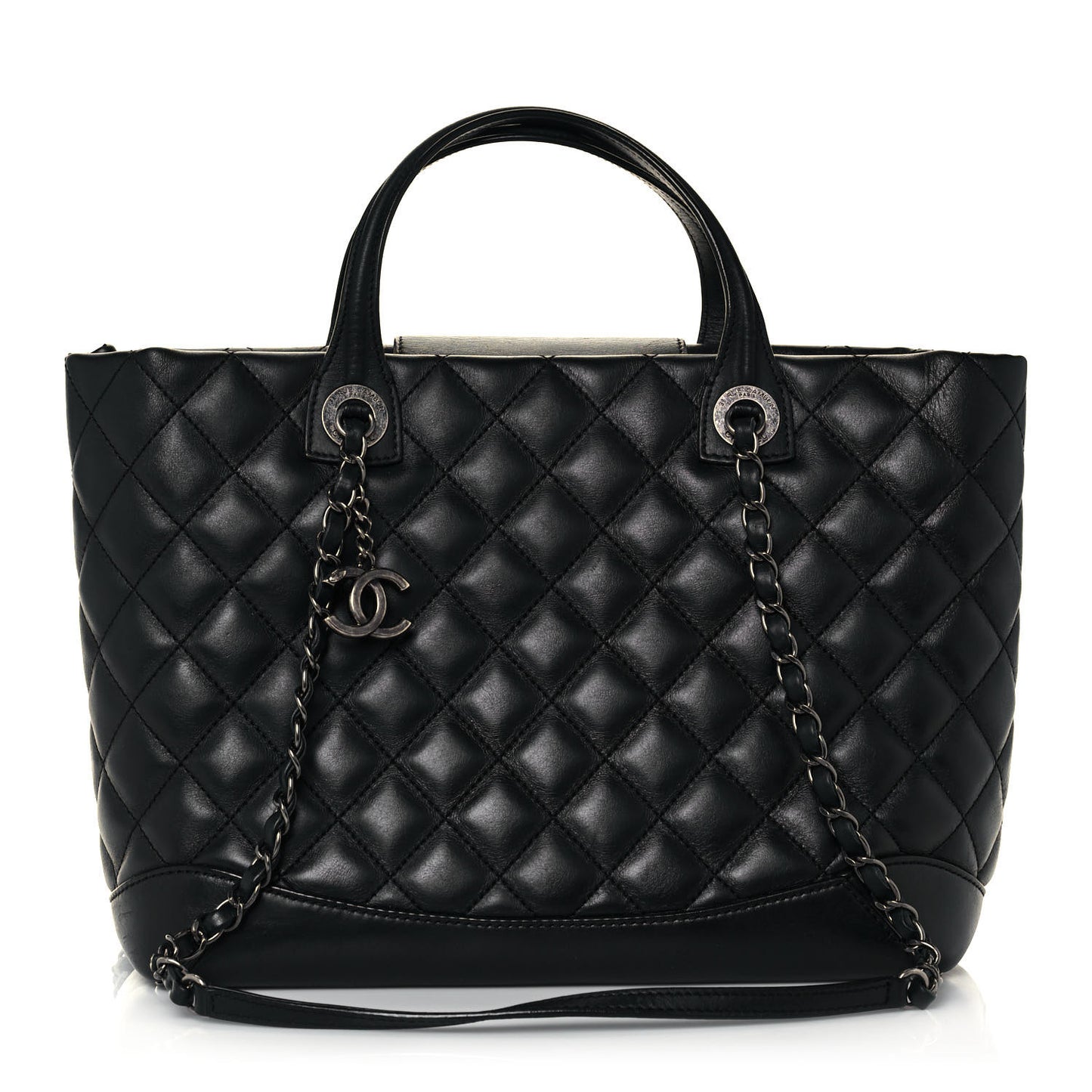Calfskin Quilted Small Easy Shopping Tote Black