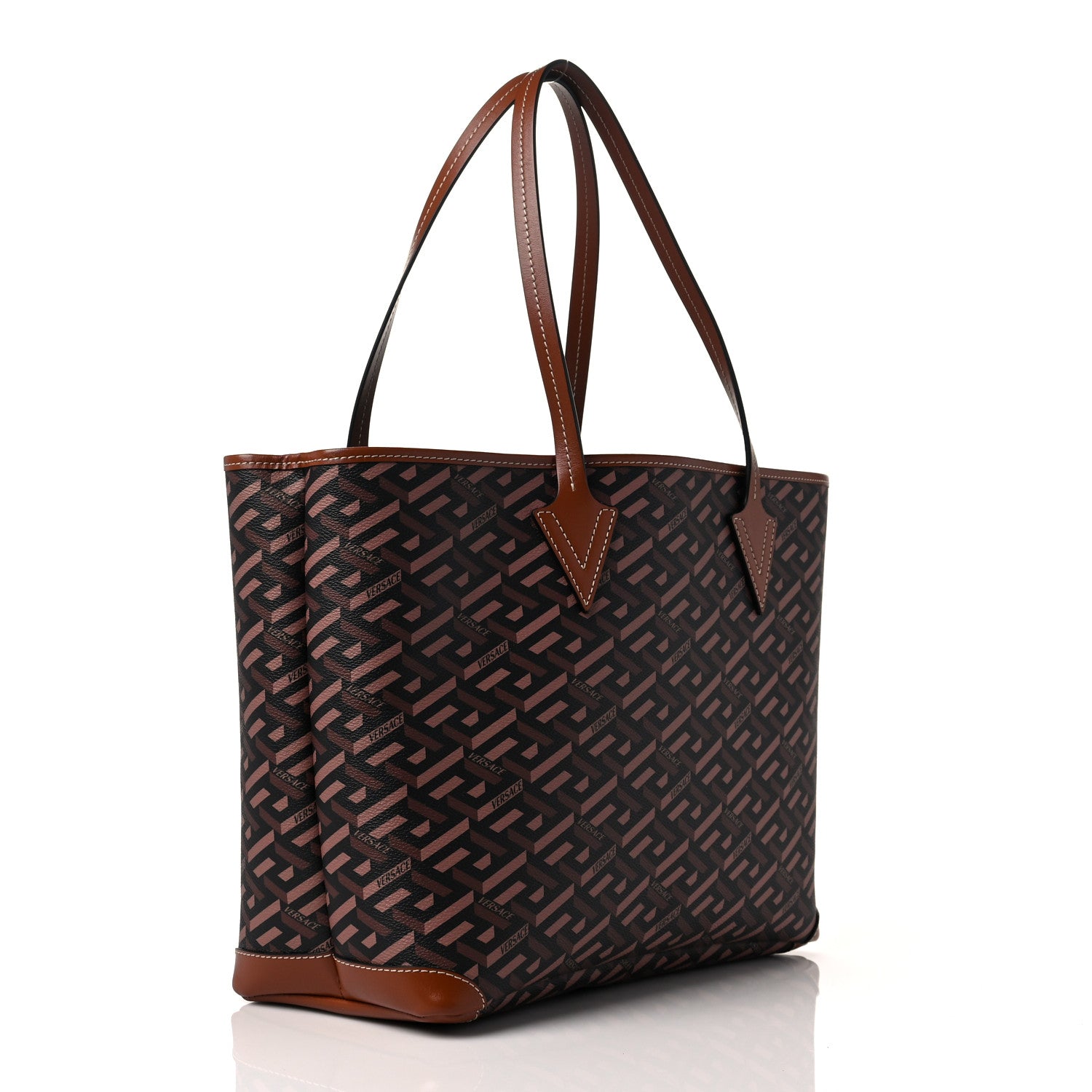 Versace Coated Canvas Calfskin La Greca Medusa Signature Shopper Tote Bag Tan Caramel 2 of 7