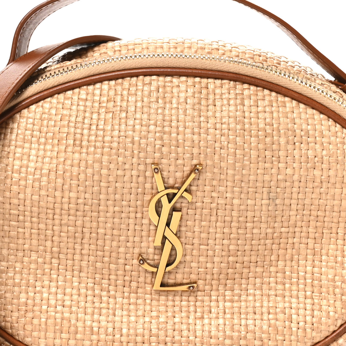 Saint Laurent Raffia Calfskin Round Camera Bag Golden Ecru Brick 8 of 10