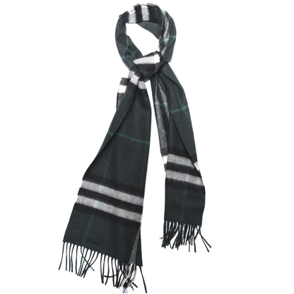 Burberry Cashmere Giant Check Fringe Scarf Dark Forest Green 1 of 3