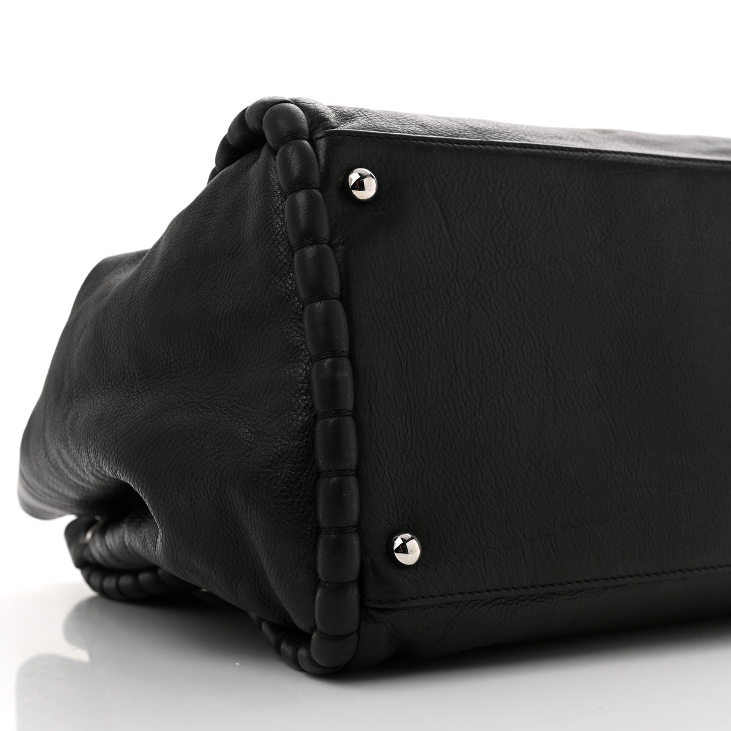 Calfskin On the Bund Open Accordion Tote Black
