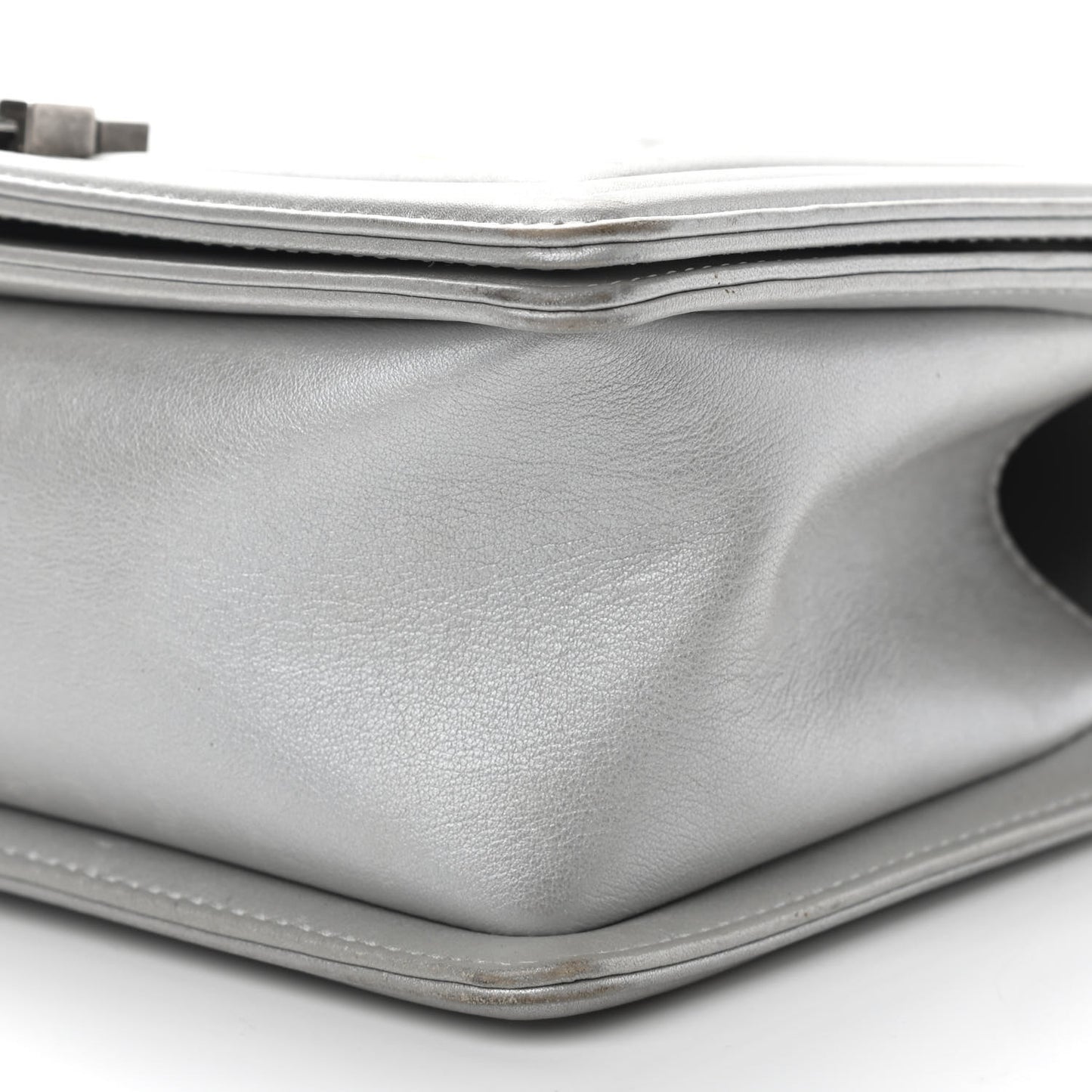 Metallic Calfskin Quilted Medium Boy Flap Silver