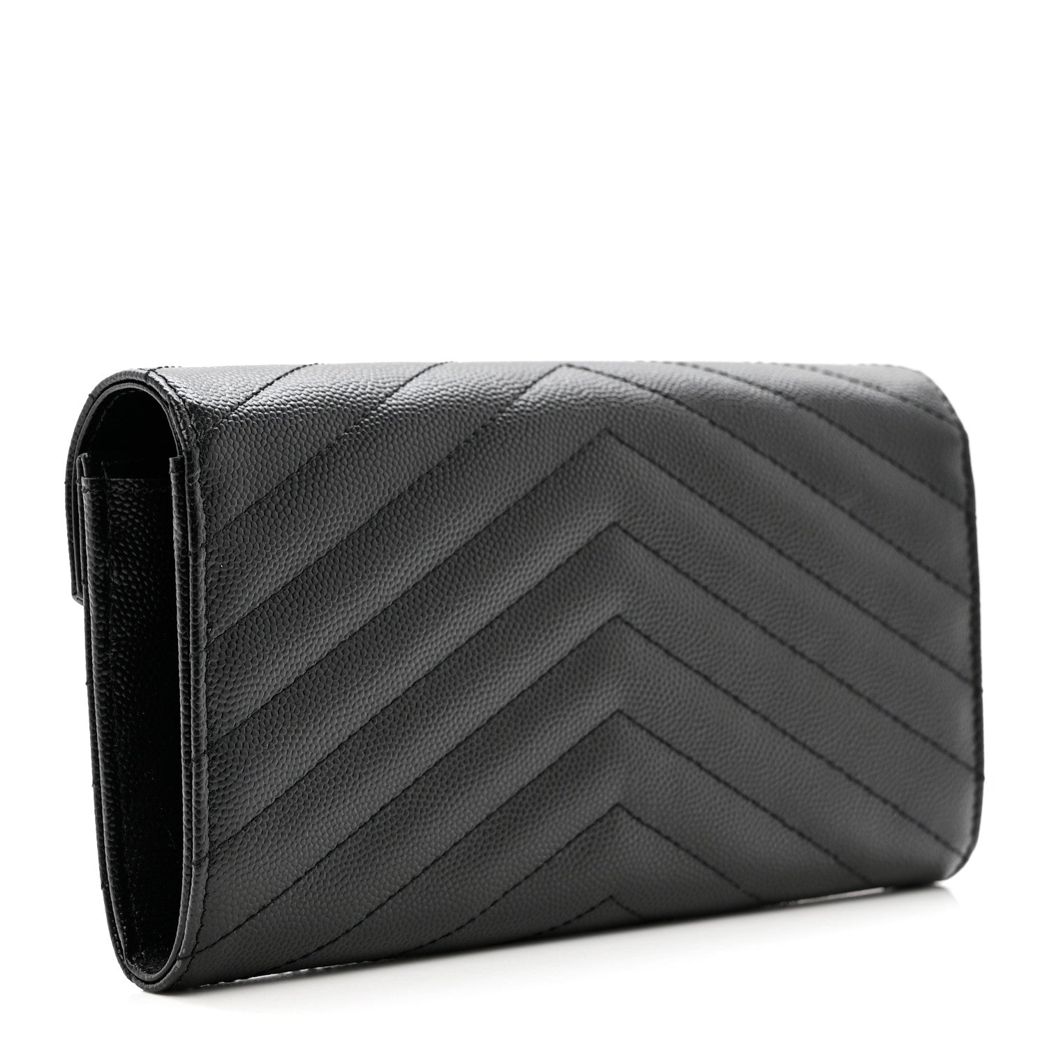 Saint Laurent Grain De Poudre Matelasse Chevron Monogram Flap Wallet Black 3 of 7