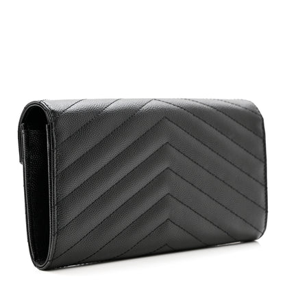 Saint Laurent Grain De Poudre Matelasse Chevron Monogram Flap Wallet Black 3 of 7