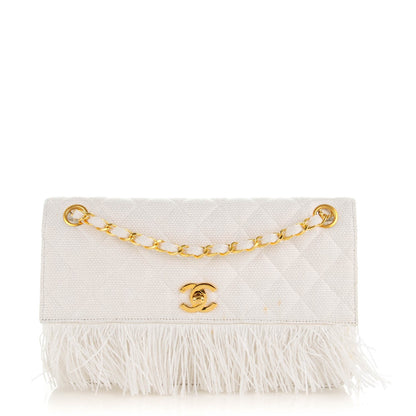 Chanel Woven Raffia Quilted CC Fringe Flap White 1 of 9