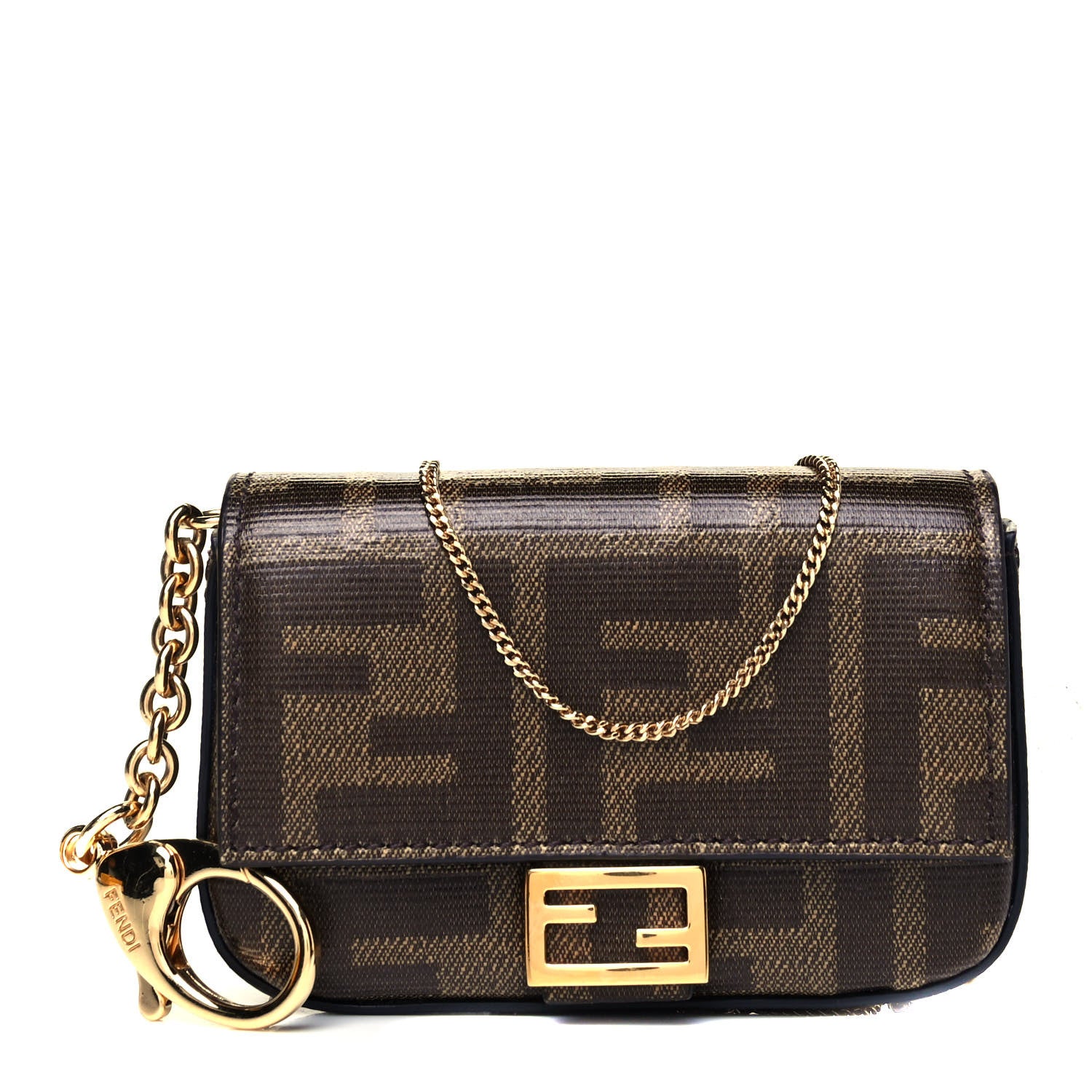 Fendi Glazed Fabric FF 1974 Nano Baguette Belt Charm Mogano Panna 1 of 9