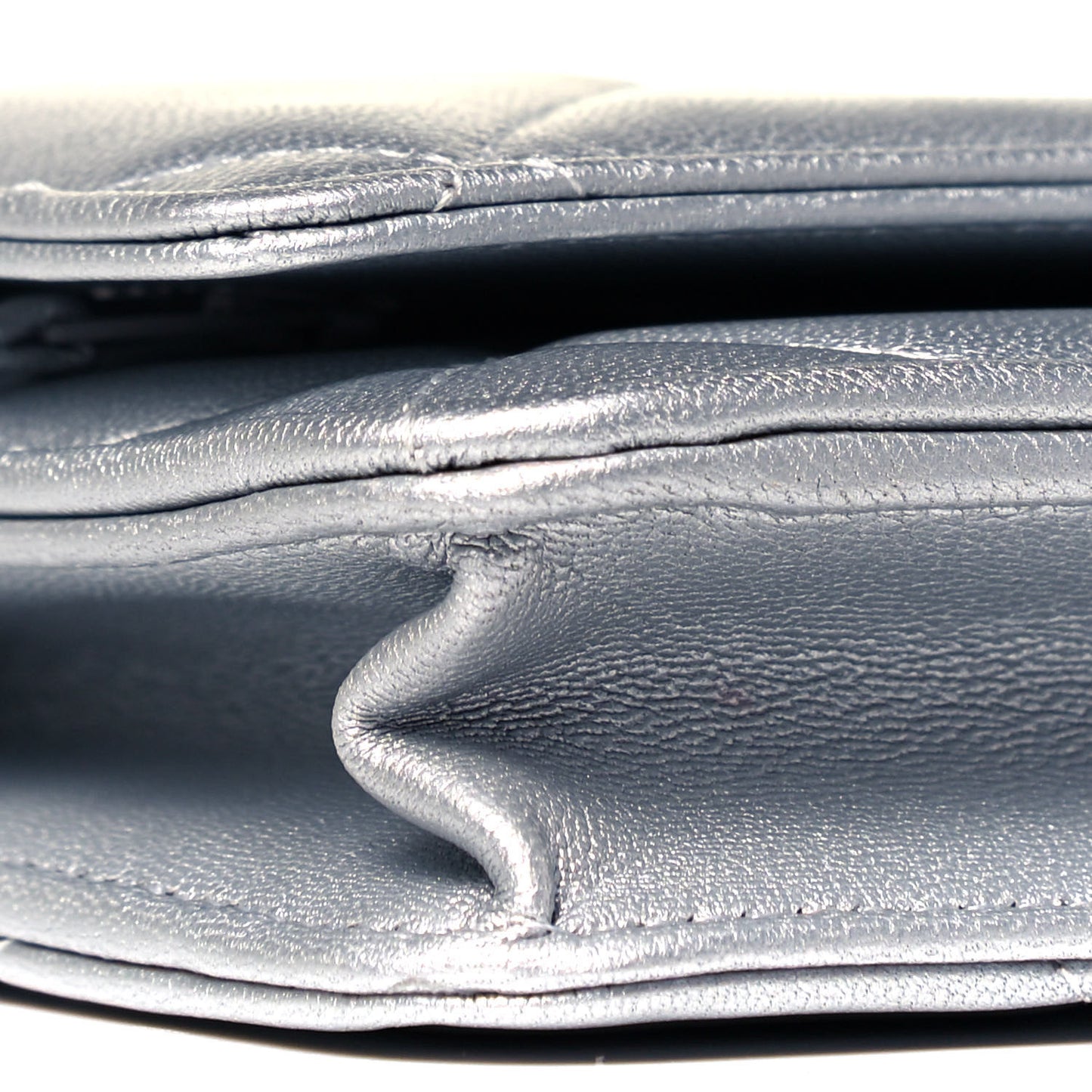 Metallic Lambskin Quilted Chanel 19 Wallet On Chain WOC Silver