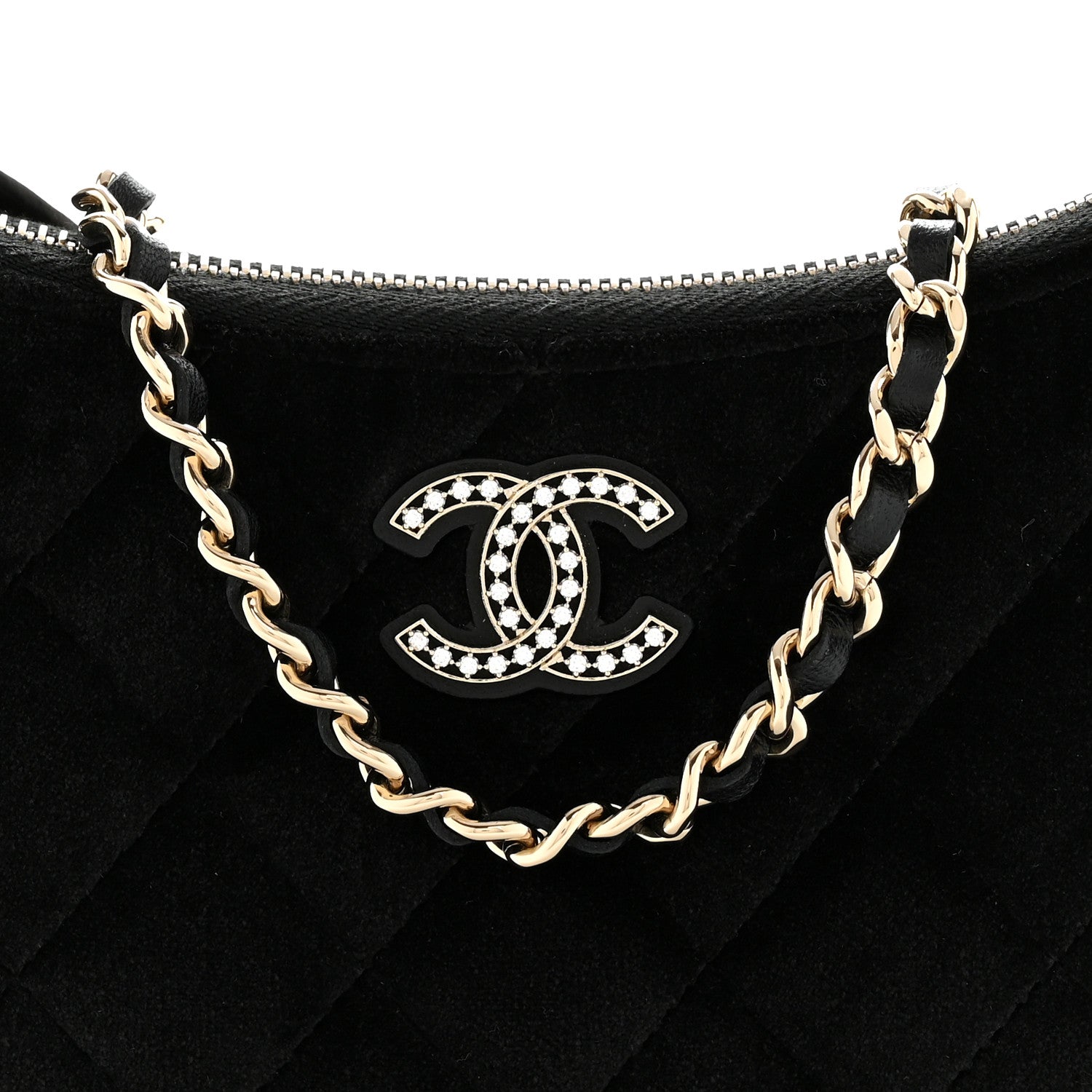 Chanel Velvet Crystal Quilted Chain Hobo Black 8 of 12