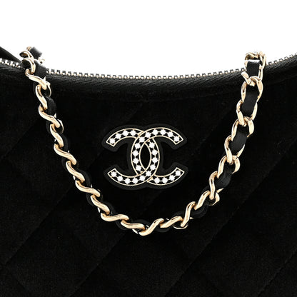Chanel Velvet Crystal Quilted Chain Hobo Black 8 of 12