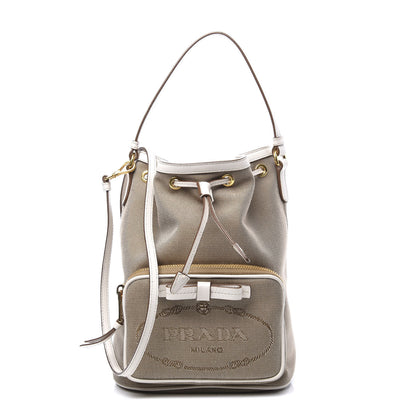 Prada Jacquard Logo Mini Bucket Crossbody Bag Corda Talco 1 of 10