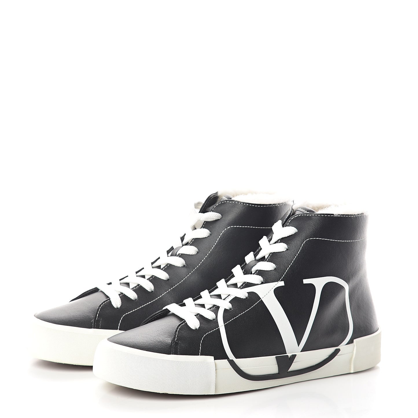 Calfskin Shearling VLTN High Top Sneakers 38.5 Black