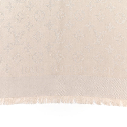Louis Vuitton Silk Wool Monogram Shawl Greige 2 of 5