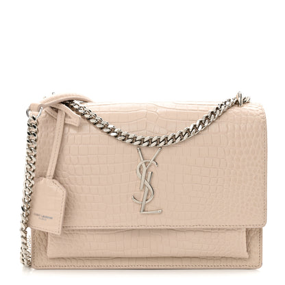 Saint Laurent Calfskin Crocodile Embossed Medium Monogram Sunset Rose Antic 1 of 15