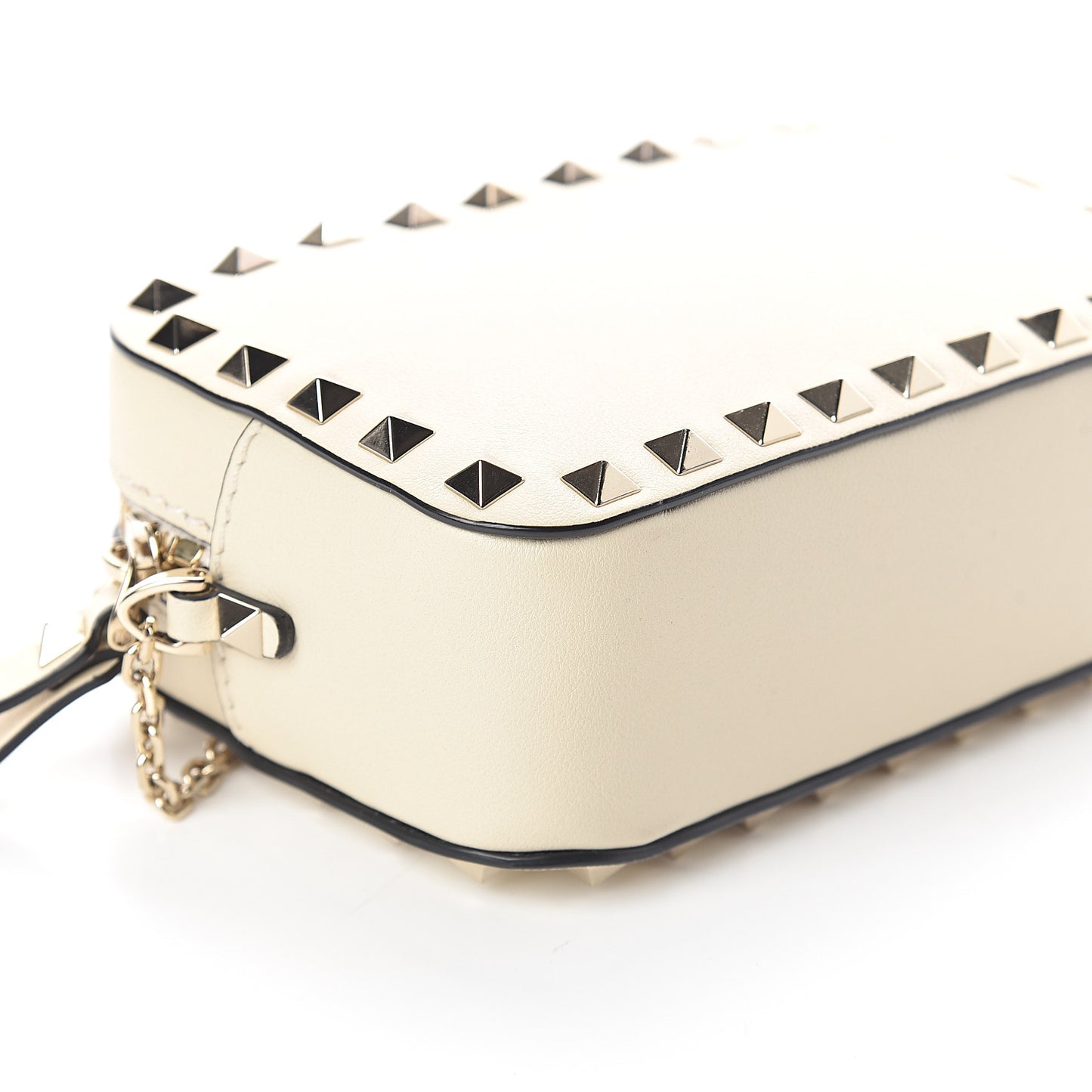 Calfskin Small Rockstud Chain Camera Crossbody Bag Ivory