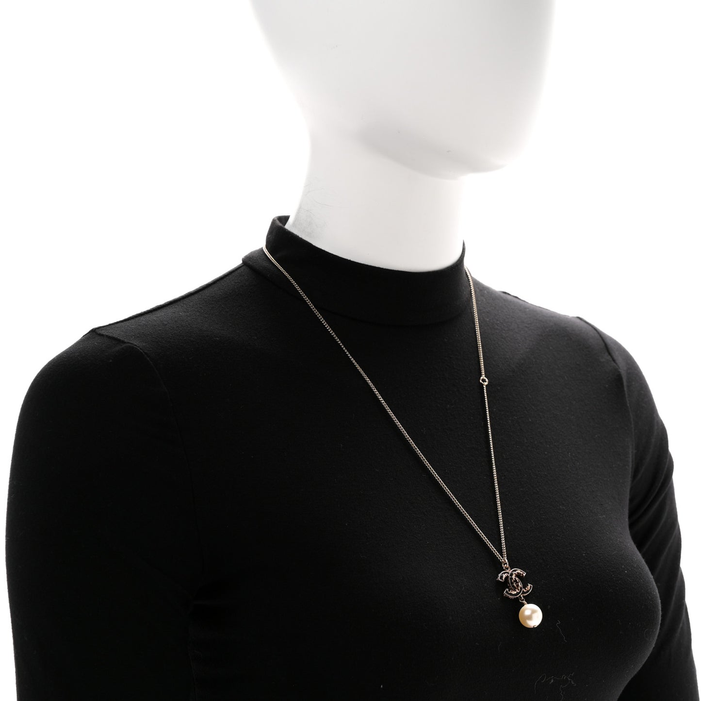 Enamel Pearl CC Baroque Drop Necklace Black Gold