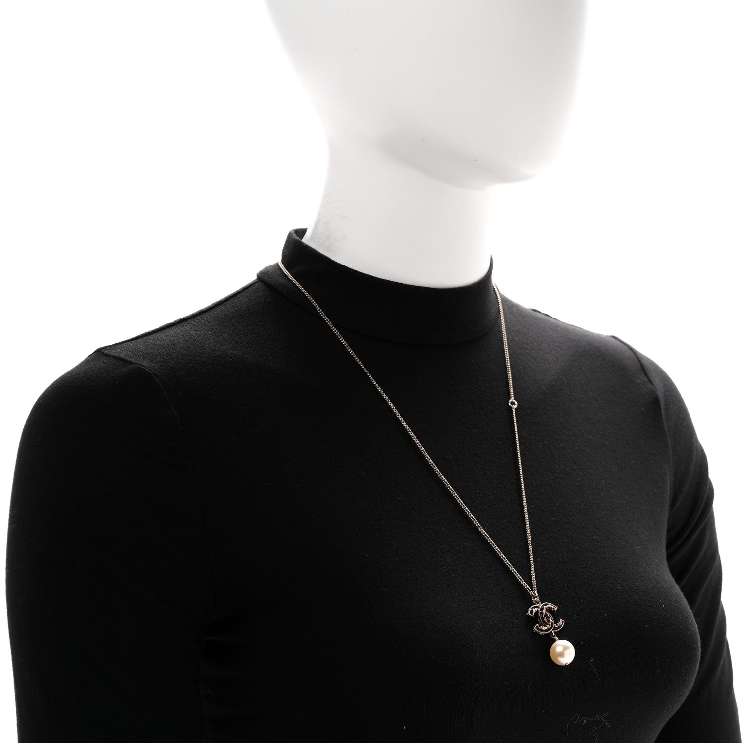 Chanel Enamel Pearl CC Baroque Drop Necklace Black Gold 2 of 6
