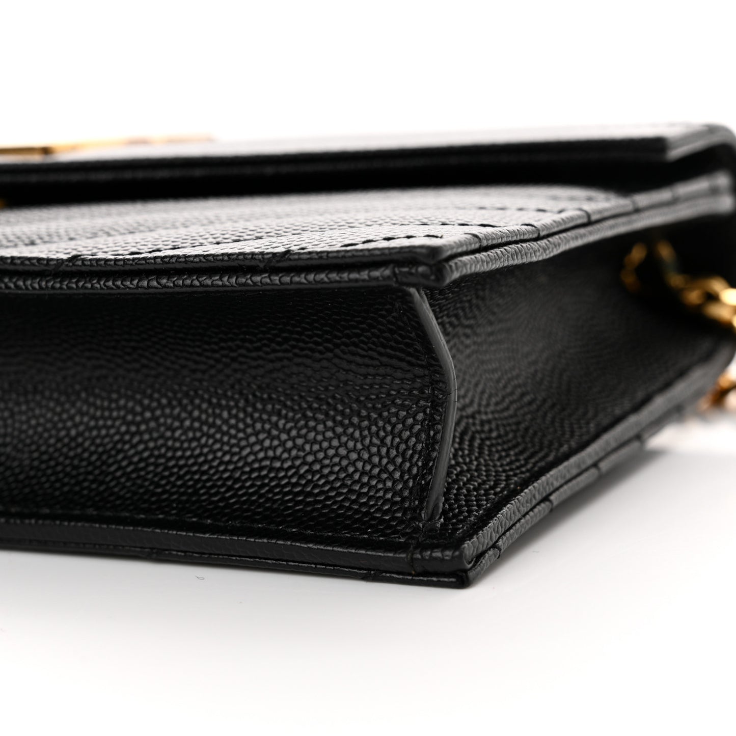Grain De Poudre Matelasse Chevron Monogram Envelope Chain Wallet Black