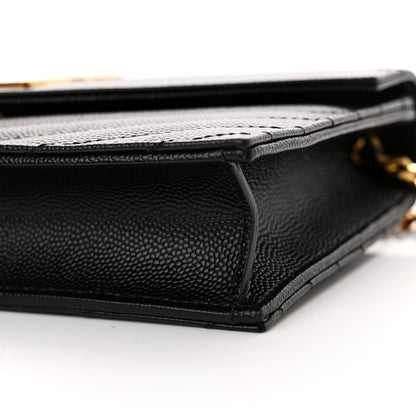 Saint Laurent Grain De Poudre Matelasse Chevron Monogram Envelope Chain Wallet Black 10 of 14