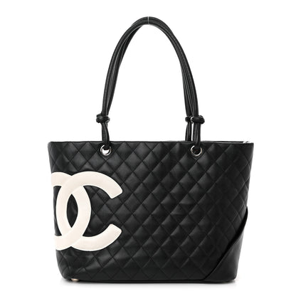 Chanel Calfskin Quilted Large Cambon Tote Black White 1 of 14