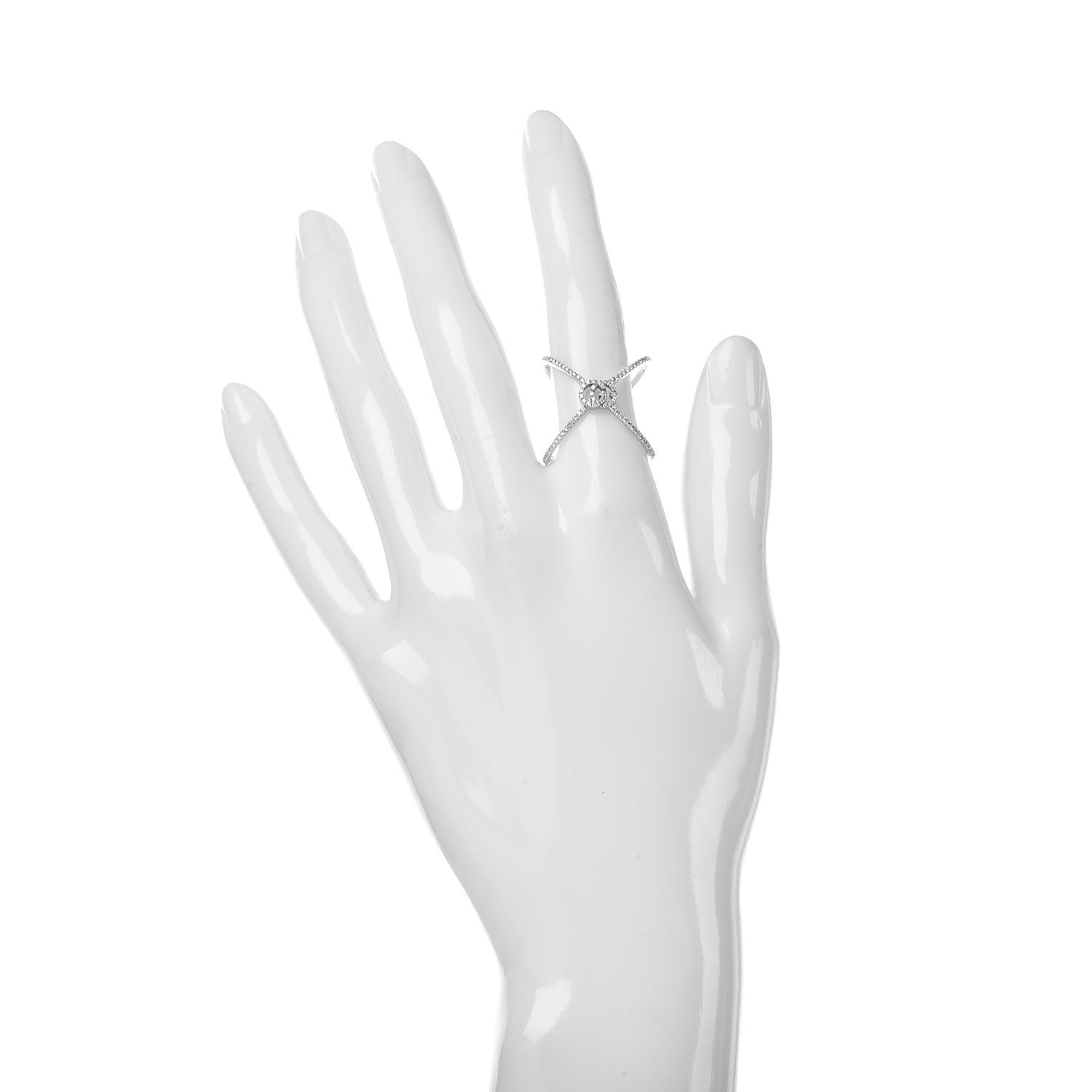 Gucci 18K White Gold Diamond Running G Cross Ring 53 6.25 1 of 8
